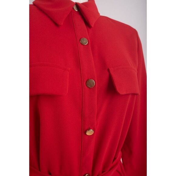 Zara Womans Waisted Shirt Dress Size M Red Belted Shirt Style 3897/053 NWT - Picture 3 of 6